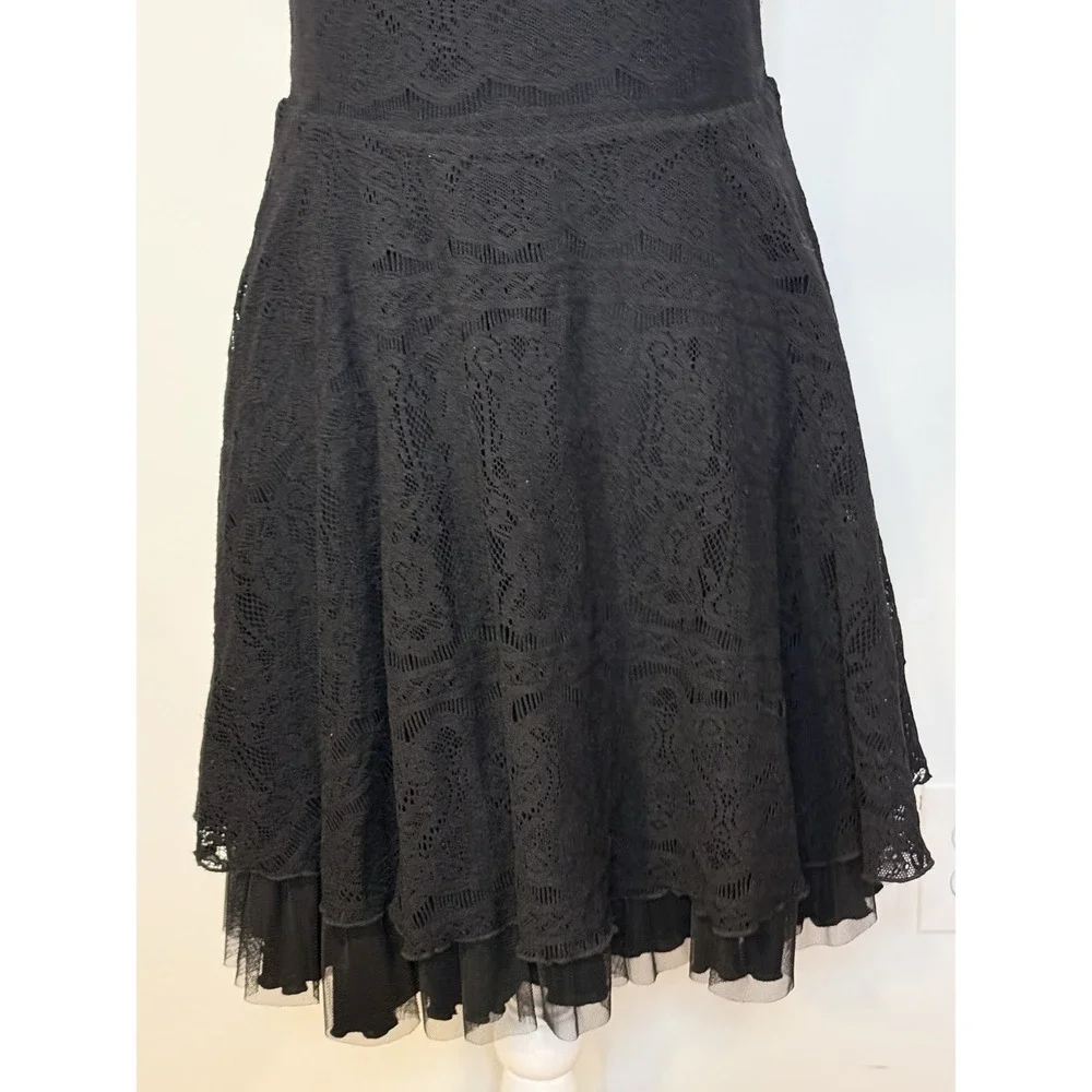 Free People Strapless Black Lace beaded Mini Dress Witchy Dark Romance‎ Goth LG